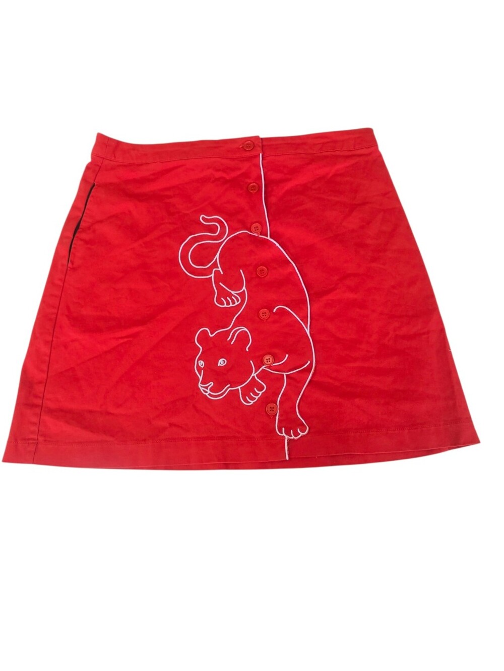 Orange A-Line Skirt with Embroidered Panther Y2k